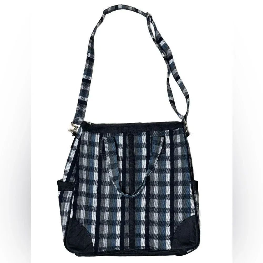 D&Y 90’s Vibe Large Plaid Fabric Crossbody Bag - Black, Blue, White  and Gray
